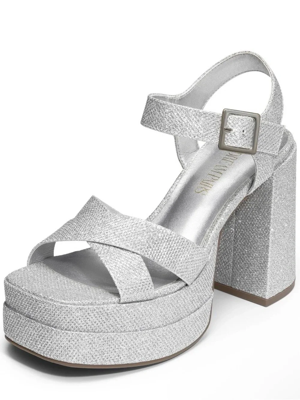 4S NEW Silver Glitter Platform Block Heel Sandal - Women